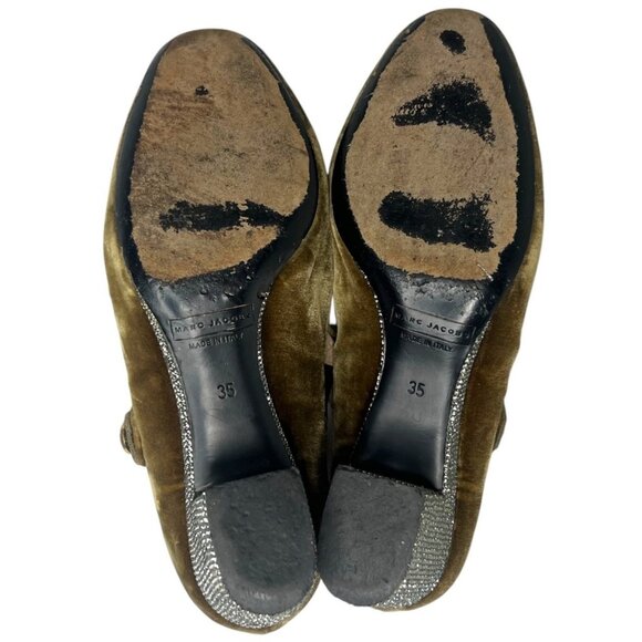 MARC JACOBS Velvet Mary Jane Pumps 35 Crystal Embellished Almond Toe Block Heel - Picture 9 of 9